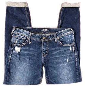 Silver Jeans Co. Sam 31x29 Distressed Mid Rise Straight Leg Stretch Denim Jeans - Bild 1 von 6