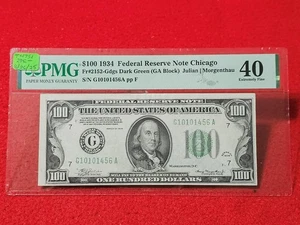 1934 $100 FED RES NOTE FR.2152-Gdgs Dark Green GA Block PMG 40 EX FINE #T4751 - Picture 1 of 2