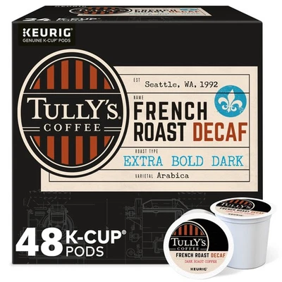 Tully's Coffee French Roast Decaf, Keurig K-Cup Pod, Dark Roast, 48 Count