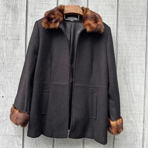 Weather Tamer Wool Blend Pea Coat Faux Fur Collar Cuff Trim Full Zip Womens XL - Picture 1 of 10