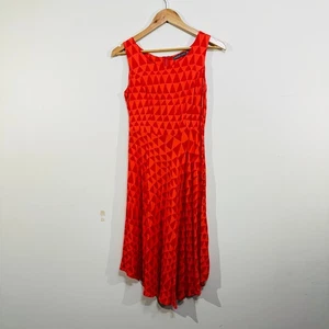 Mister Zimi Sleeveless Midi Dress Red Orange Geometric Pattern Viscose 6-8 - Picture 1 of 17