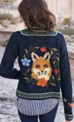 191 Peruvian Connection AMAZING Alpaca Intarsia RARE Art Cardigan Sweater FOX S - Image 1 of 4