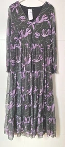 Kleid, Mesh, dunkles Khaki, Flieder, Gr. L, 42/44 Figurschmeichler NEU - Bild 1 von 5