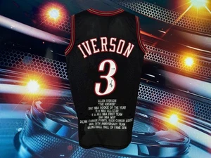 ALLEN IVERSON AUTOGRAPHED CUSTOM PHILADELPHIA 76ERS BLACK STAT JERSEY COA JSA - Picture 1 of 3
