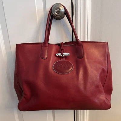 Longchamp Roseau Heritage Red Leather Large Tote Satchel Bag Purse - Image 1 of 4