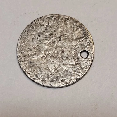 1857 Silver Three Cent Piece Damaged  - Image 1 of 2