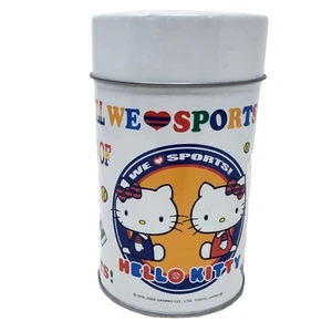 Caja de almacenamiento de lata con tapa de bote de metal Hello Kitty WE LOVE SPORTS 2006 vintage - Imagen 1 de 12