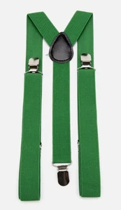 Neu Unisex elastische Y-Rücken Hosenträger verstellbar grün mit silber 3 Clips - Bild 1 von 3