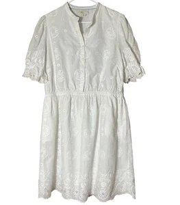 Boden Dress Women’s 14 White Eyelet Lined Knee Length Cottagecore Boho Chic - Picture 1 of 6