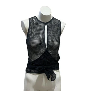 Fabletics Women's Black Mesh Tie Tank Top Size M Sleeveless Activewear - Picture 1 of 8
