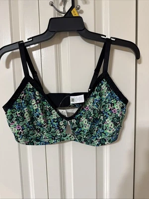 Nuevo con etiquetas Sujetador Aerie Brette para mujer talla XL verde y rosa floral con ribete de encaje negro Foto 1 de 2