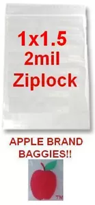 5000 APPLE BRAND 1015 1x1.5 CLEAR RESEALABLE BAGS 5,000 baggies 1"x1.5" .50 - Picture 1 of 1