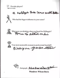 Handsigniertes Informationsblatt Woodrow (Woody) Wilson Davis († 1999) - Bild 1 von 1