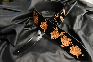 Correa de guitarra cuero labrada a mano hecha en EE. UU. Roses 3" nueva - Imagen 1 de 8