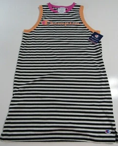 Women's Authentic Champion Campus Tight Fit Tank Black White Stripe Dress Nwt - Picture 1 of 4