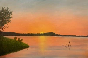 Lake Skiatook Sunset Original Landscape Oil Painting 20" x 30" - Picture 1 of 1