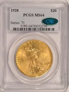 1928 $20 Saint Gaudens Gold Double Eagle Coin PCGS MS64 CAC Sticker Pre-33 Gold - Picture 1 of 4