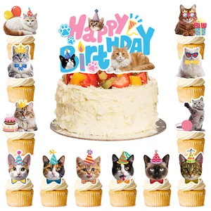 Cat Cake Toppers, 24 Pcs Cat Cupcake Toppers Kitten Birthday Party Decoration - Picture 1 of 11