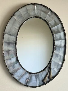 Vtg Rustic Oval Hammered Tin Wall Mirror 28”x14” Made In India - Picture 1 of 8