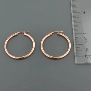 14K ROSE GOLD 2X25MM HIGH POLISHED HOOP EARRINGS FREE GIFT BOX - Picture 1 of 2