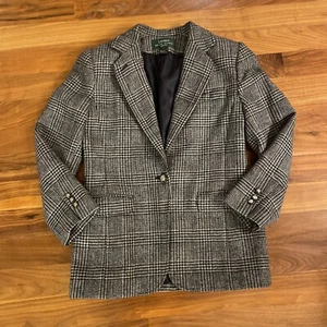 Vintage Lauren Ralph Lauren Black+Gray Wool Striped Horse Button Blazer Size 10P - Picture 1 of 7