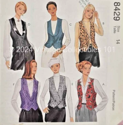 McCalls Pattern 8429 Misses Lined Semi-fitted Front Button Vest Size 14 Uncut FF - Image 1 of 4