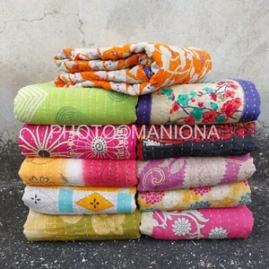 Manta reversible hecha a mano edredón Kantha indio al por mayor lote de 1 pieza vintage - Imagen 1 de 7