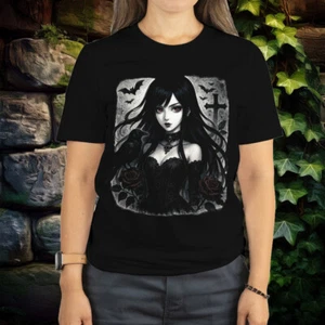 Gothic Raven Anime Girl T-Shirt | Alt Aesthetic Tee L-3X | 100% Cotton - Picture 1 of 2