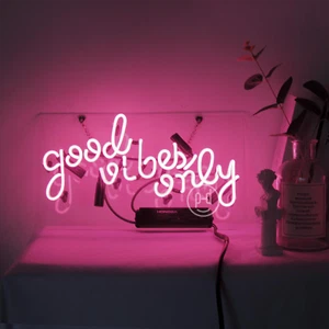 Good Vibes Only Neon Sign Light Party Wall Decor Visual Artwork Handcraft 14"x9" - Picture 1 of 7