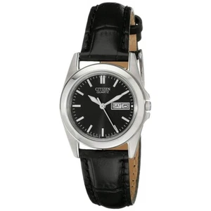 Citizen Damen Analog Schwarz Leder Armband & Zifferblatt Uhr EQ0560-09E - Bild 1 von 1