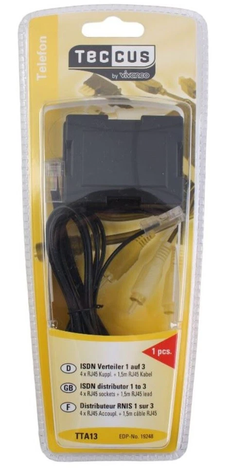 Vivanco ISDN Y-Adapter 3-Fach Verteiler 1 > 3 Splitter RJ45 8P4C NTBA Telefon - Bild 1 von 1