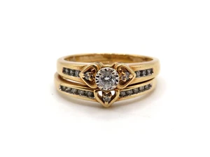 14k YELLOW GOLD DIAMOND ENGAGEMENT 2 RING SET w 19 ACCENT DIAMONDS SIZE 6.75 * - Picture 1 of 13