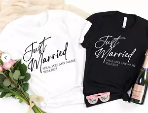 Just Married T-Shirt | Husband and Wife Couples Honeymoon Matching Tshirt  - Picture 1 of 3