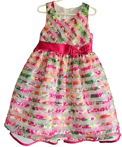 Jessica Ann Girls Floral Spring Summer Dress Size 6 lined bow - Picture 1 of 4