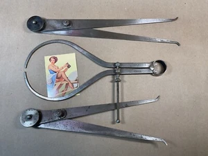 Vintage 3 Tool Lot - Large Starrett Inside Outside Calipers - Machinist Lathe - Picture 1 of 13