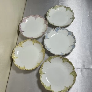 Antique Leonard Vienna Austria Gilt Bone China Set Of 5 Dessert Bowls 6 in - Picture 1 of 13