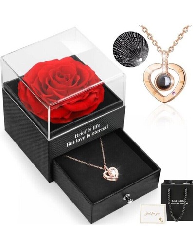 idea regalo San Valentino Rosa confezione con collana I Love You 100 lingue
