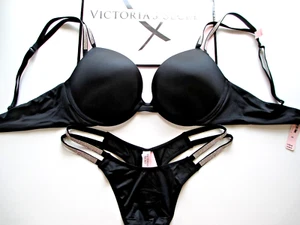VICTORIA'S SECRET VERY SEXY Push-Up Bra and Panty Set 38DD Shine Strap Black - Picture 1 of 9