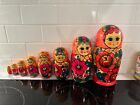 Vintage Russian Matryoshka Nesting Stacking Doll 7 Dolls 1990s Hand Painted Wood