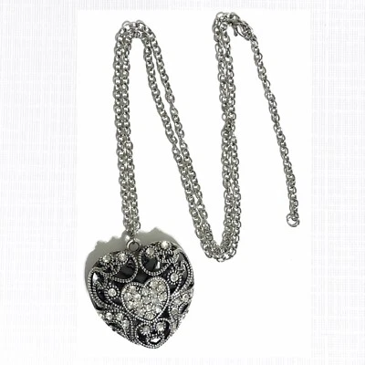 Collar Colgante Corazón Hinchado Calado Estrás Cristal Desplazamiento Grueso Retro Foto 1 de 4