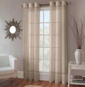 One Crushed Voile 95"x50" Grommet Top Sheer Window Curtain Panel Linen Open Pack - Picture 1 of 1