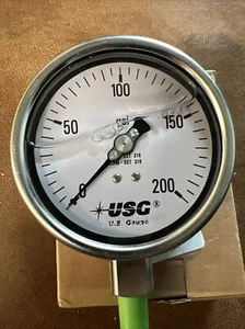 Ametek USG 356012MF Air Pressure Gauge 0/200psi 4”Dia. 1/4”NPT, SS - Picture 1 of 3