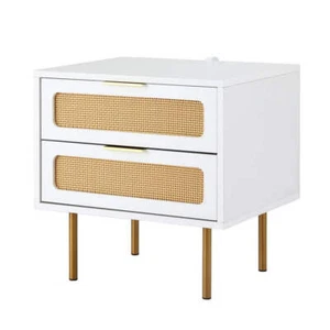 Artiss Rattan Bedside Table 2 Drawers Pine - Picture 1 of 7