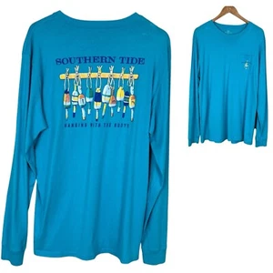 Camisa Southern Tide Para Hombres Grande Azul Manga Larga Gráfica Cuello Redondo Bolsillo Boyas L - Imagen 1 de 12