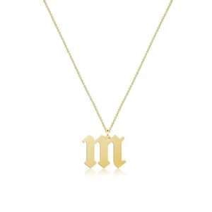 14K Yellow Gold Custom Lo Old English Initial Letter Pendant Rolo Chain Necklace - Picture 1 of 4