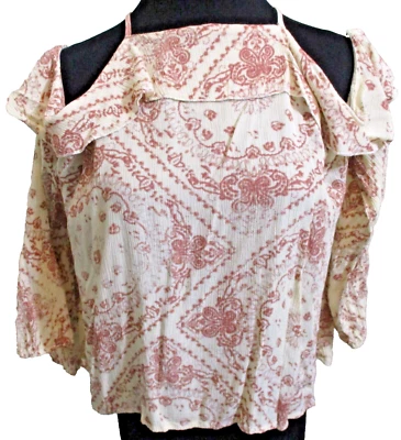 American Rag Cie Maroon & Cream Print Cold Shoulder Blouse Size XXL Women's EUC - Image 1 of 4