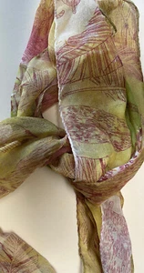 Vintage Lightweight Rayon Scarf 14" x 70" Tropical Palm Branch Print Soft Hues - Picture 1 of 3