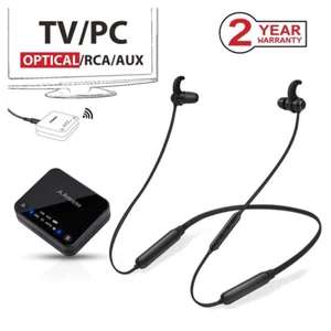 Wireless Neckband Headphones Earbuds Set for TV PC Bluetooth Transmitter - Picture 1 of 7