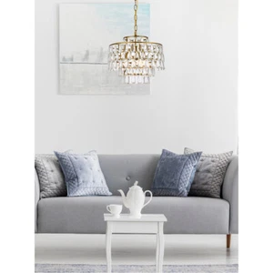 Chandelier Light Fixture Glass Crystal Pendant Foyer or Dining Room Ceiling 16" - Picture 1 of 9