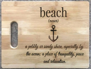 BEACH House Nautical Bamboo Wood Cutting Board Engraved Gift Coastal Home Decor - Picture 1 of 1